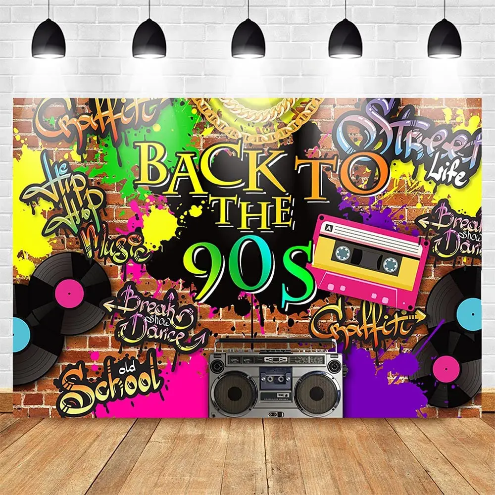 

Hip Hop Graffiti Brick Wall Retro Radio Fashion Photography Backdrop Back to The 90’S Themed Party Banner Decoration Background