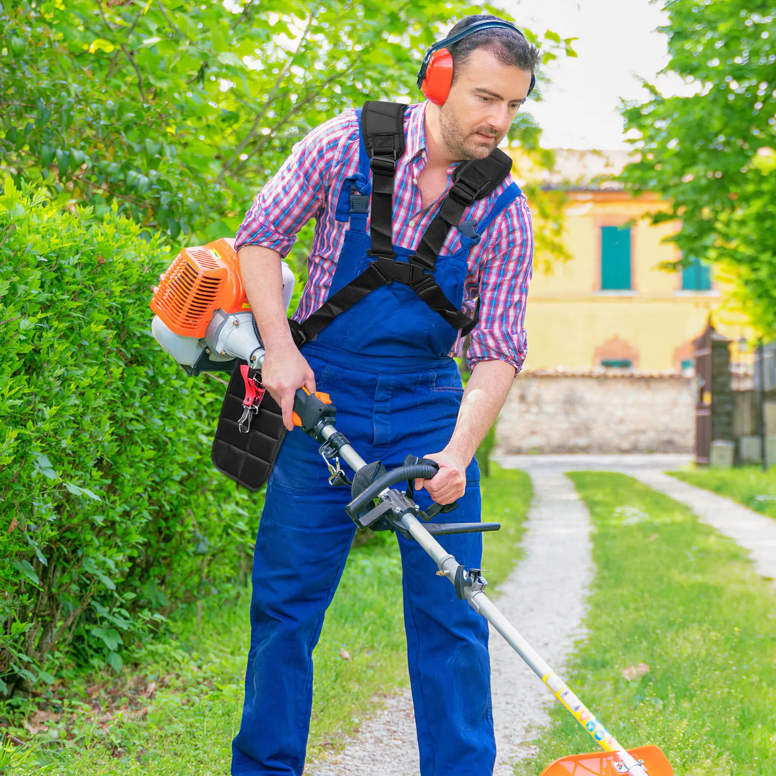 

Универсальный двойной плечевой ремень-стропа черного цвета, регулируемый, с мягкой подкладкой, для кустореза и триммера для травы