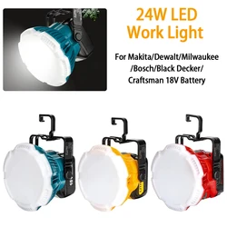 24W 2400LM lampada da lavoro portatile a LED con gancio per batteria al litio Makita/Bosch/Dewalt/Milwaukee/Black Decker/Craftsman 18V 20V