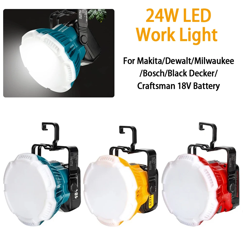 Portátil Led Luz de Trabalho com Gancho 24w 2400lm Makita Bosch Dewalt Milwaukee Black Decker Artesão 18v Bateria de Lítio 20v