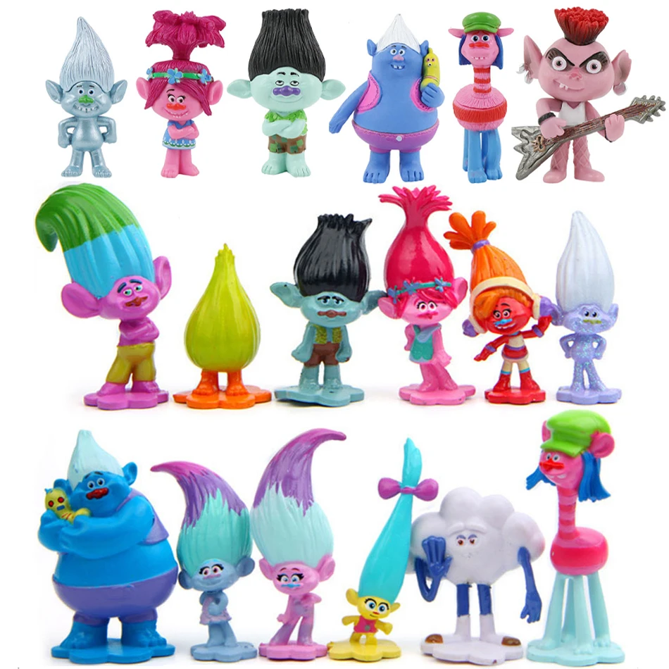 18PCS Trolls Branch Critter Skitter Figure Cool Cute Kawaii Anime Figure Toy Doll Model Decoration Birthday Gifts