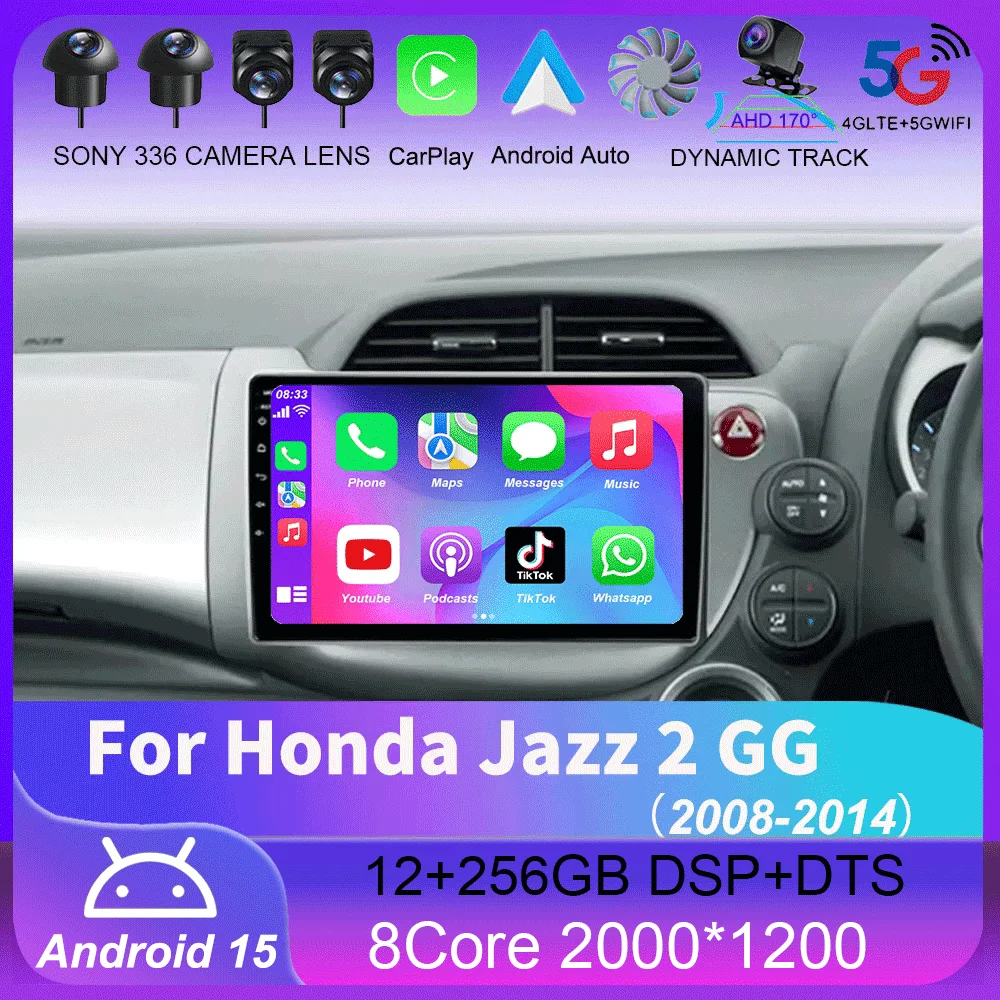 

For Honda Jazz 2 GG 2008 - 2014 Fit 2 GE GP GE 2007 - 2014 GPS Car Radio Navigation Multimedia Video Player Stereo BT Android 14