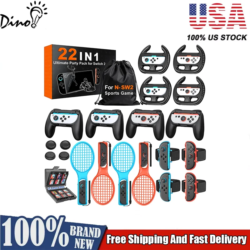 

DinoFire SA1000 22 в 1 для Switch2, спортивные аксессуары для Switch2, игровой комплект, 4 руля, эргономика для спорта, подарок на день рождения