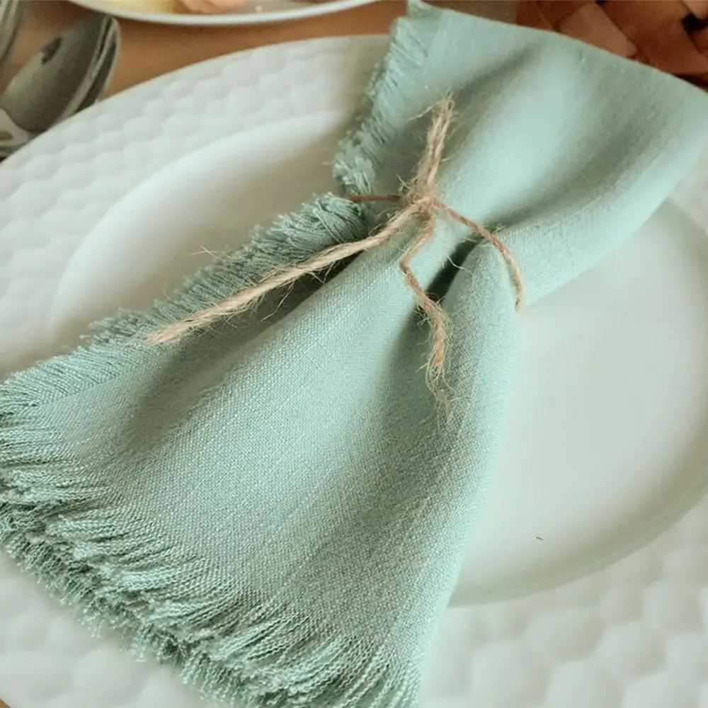 4PCS Handmade Cloth Napkins 100% Cotton Napkins with Fringe,Reusable Dinner Table Towels For Wedding Party Event Decor