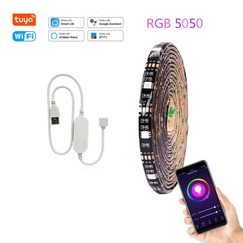 Tira de luces led con bluetooth y usb, iluminación flexible rgb de 5v, 1M, 2M, 3M, 5M, SMD 5050 para HDTV, lámpara de neón impermeable