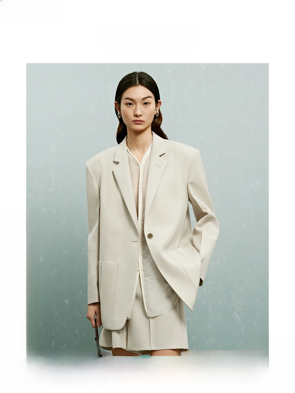 

ZhiZhi Women's Casual Loose Wool Blend Black Suit Jacket Early Spring High-End Style Commute Fashion Straight Cut Design