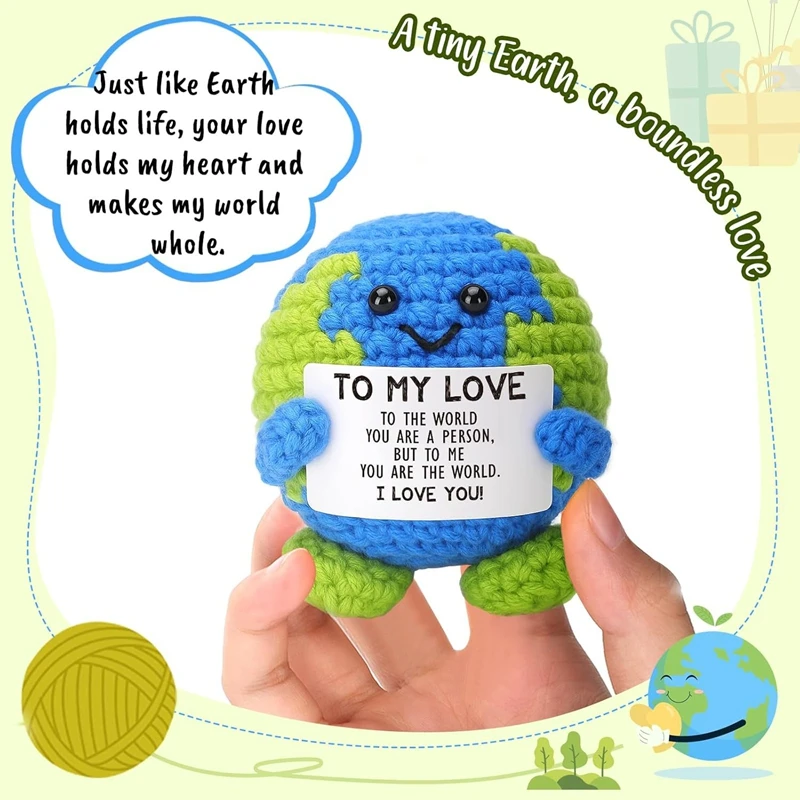 Funny Handmade Crochet Positive Energy Giraffe Cow Earth Dolls with Card Emotional Support Desktop Ornament Home Room Decor Gift