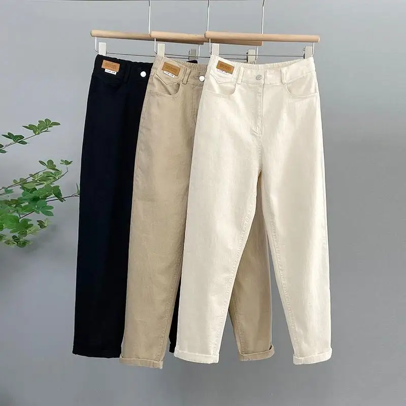 

High Waist Loose Fit Mom Jeans Women's plus Size High Elasticity Casual Style Spring Autumn New Arrival Harlan Nine Points Lo...