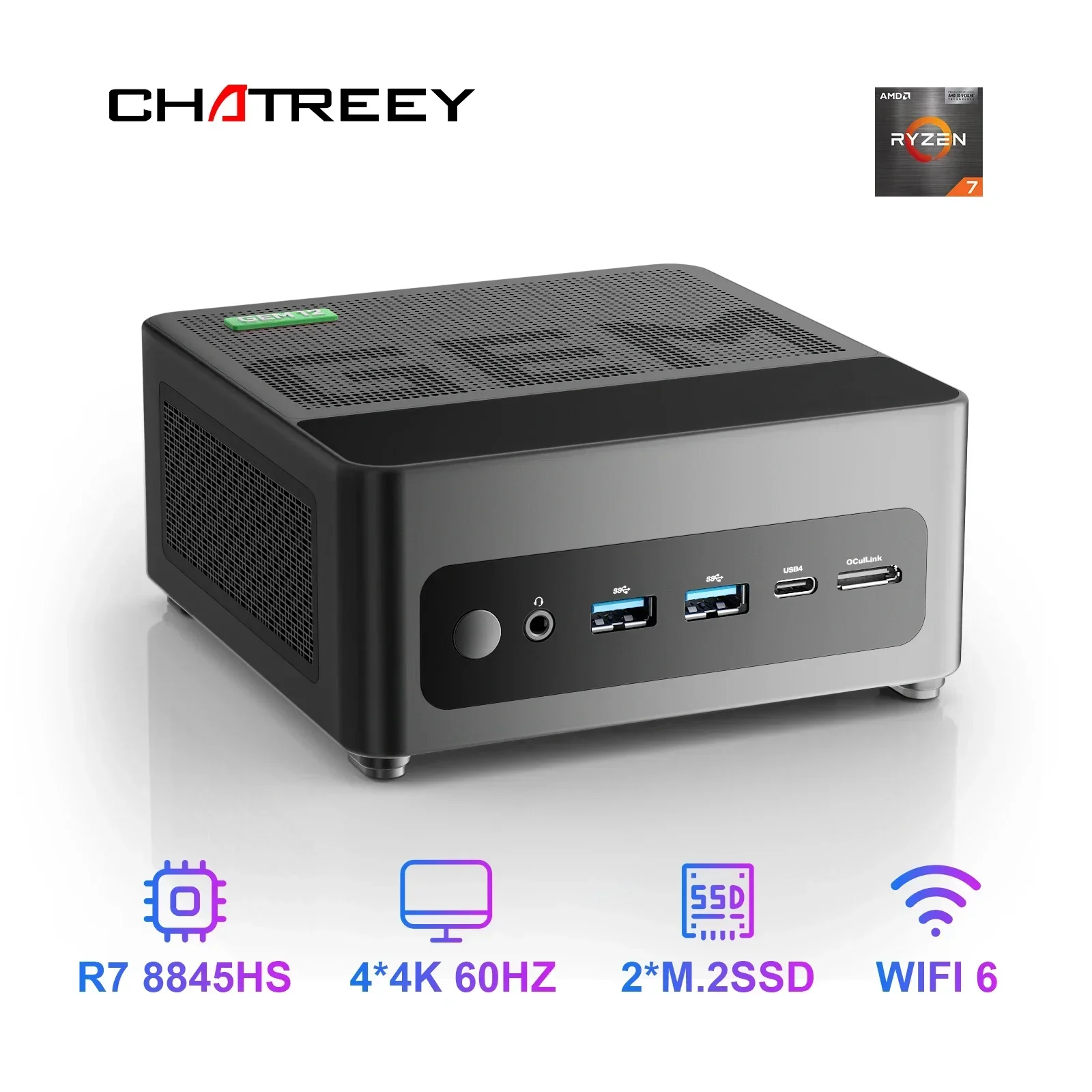 US/EU Chatreey GEM Mini PC R7 8845HS 7840HS 780M R9 6900HX 680M Computer desktop da gioco con WiFi 6/Bluetooth 5.2/OCuiLink/HDMI