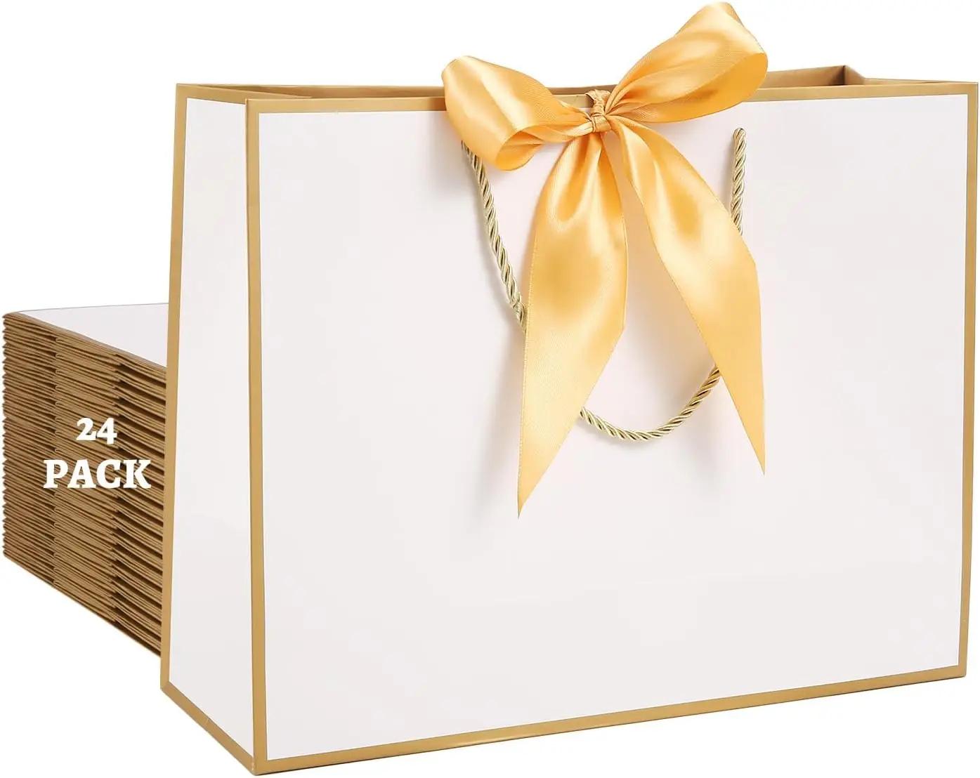 

24 подарочных пакета с ручками, 12,6x9,8x4,3 дюйма, средние/большие, с бантом и лентой, портативные, бумажные