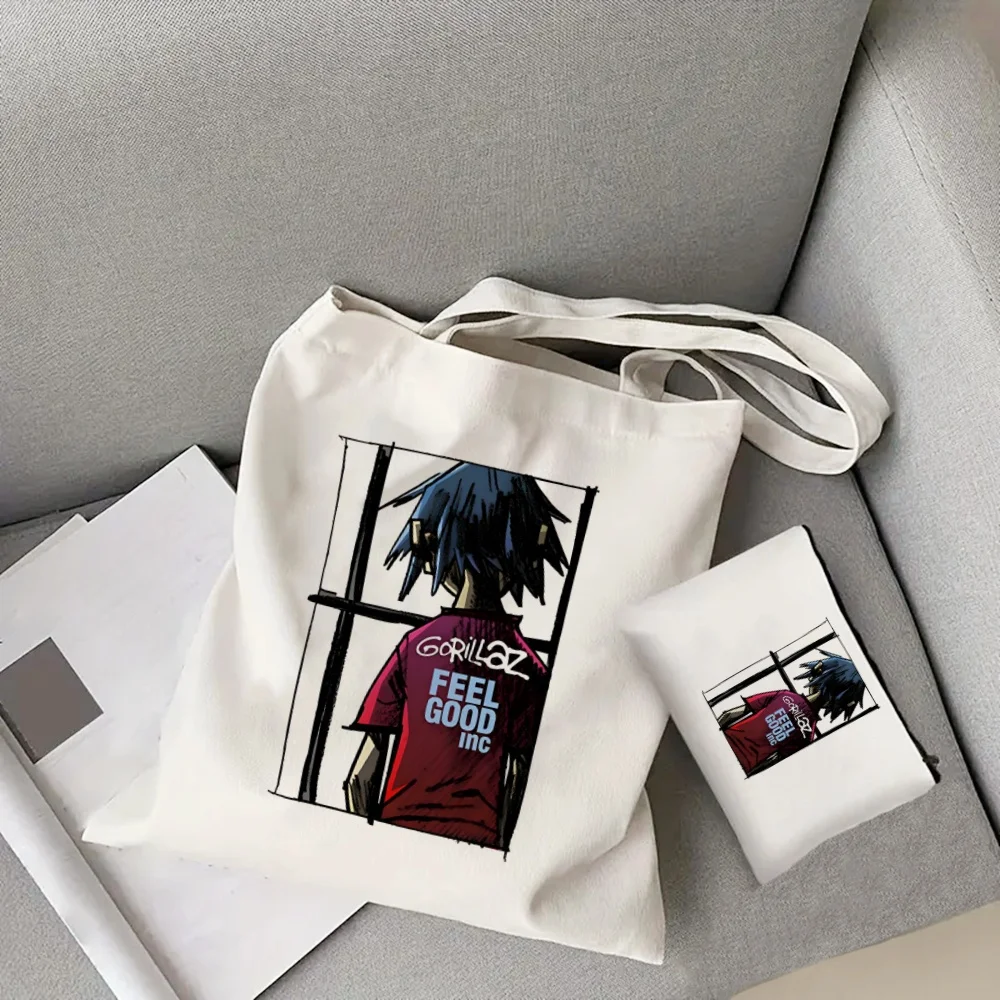 Gorillaz Shoulder Bag, Reusable Foldable Shopping Tote Bag Lunch Box Bag Handbag with Wristlet Clutch Bag for Women