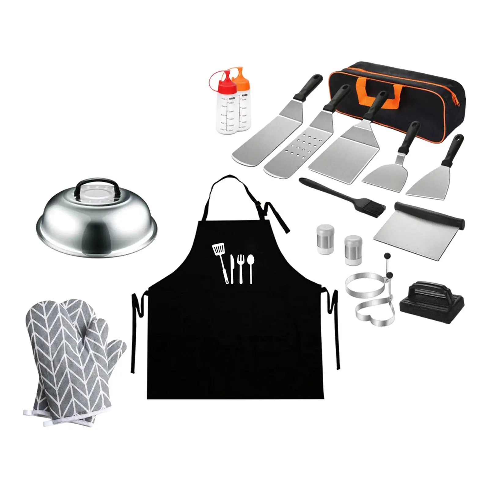 

18 Pieces Griddle Accessories Grill Accessories Apron with Carrying Bag BBQ Tools Burger Press Set Flat Top Set for RV Travel