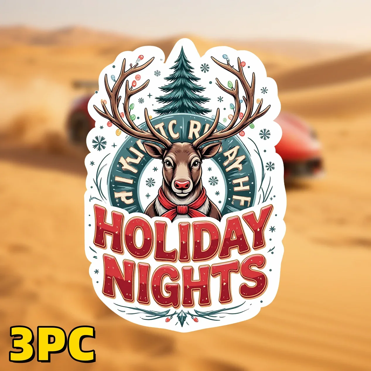 

3pcs "Holiday Nights Reindeer" Car Sticker Set Motorcycle Decal for Vehicle Aesthetic Upgrade & Christmas Expression