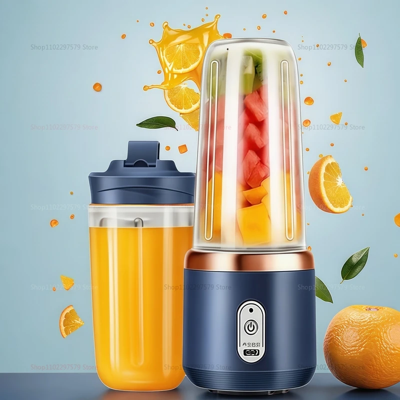 Double Cup Multifunction Juicer USB Rechargeable Fruit Blender 6 Blade Electric Portable Juicer Fruit Smoothie Milkshake Mixer