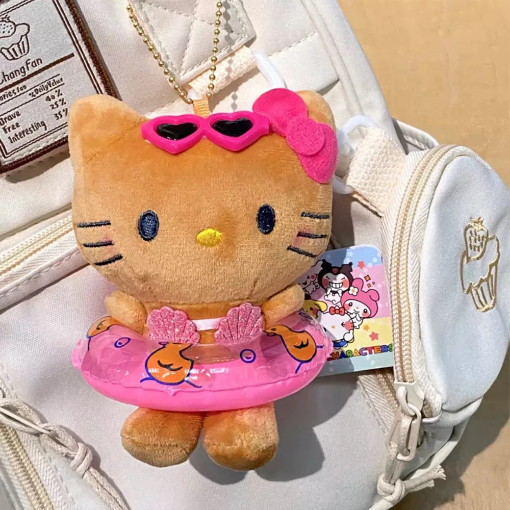 MINISO Anime Saniro Hello Kitty Zwemmen Cirkel Pluche Pop Speelgoed Cartoon Kt Kat Hawaiiaanse Stijl Rugzak Decoratie Meisjes Geschenken