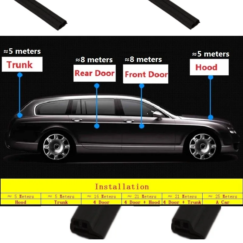 Universal Noise Isolating Seal 4 Meters/Set Auto Rubber Seals Car Door Seal Strip EPDM  Car Rubber Seal Sealing