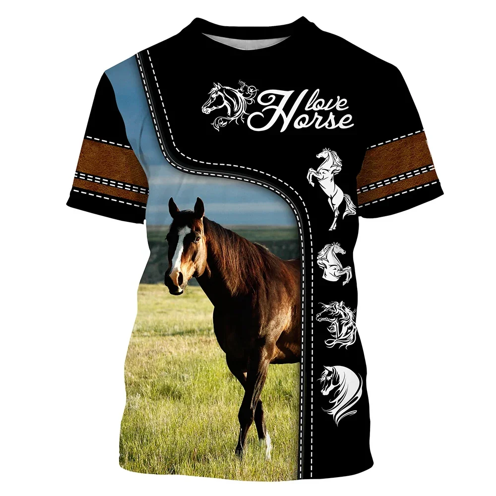 New summer men\'s short-sleeved T-shirt 3D printed horse T-shirt Loose o collar T-shirt casual short-sleeved street trend top