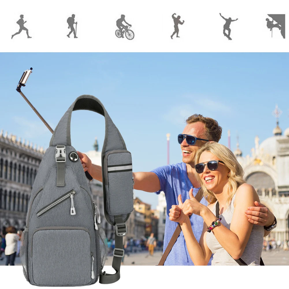 

All-Match Chest Bag with Headphone Hole Versatile Shoulder Bag Waterproof Oxford Cloth Sling Bag Outdoor Zipper Phone Pouch