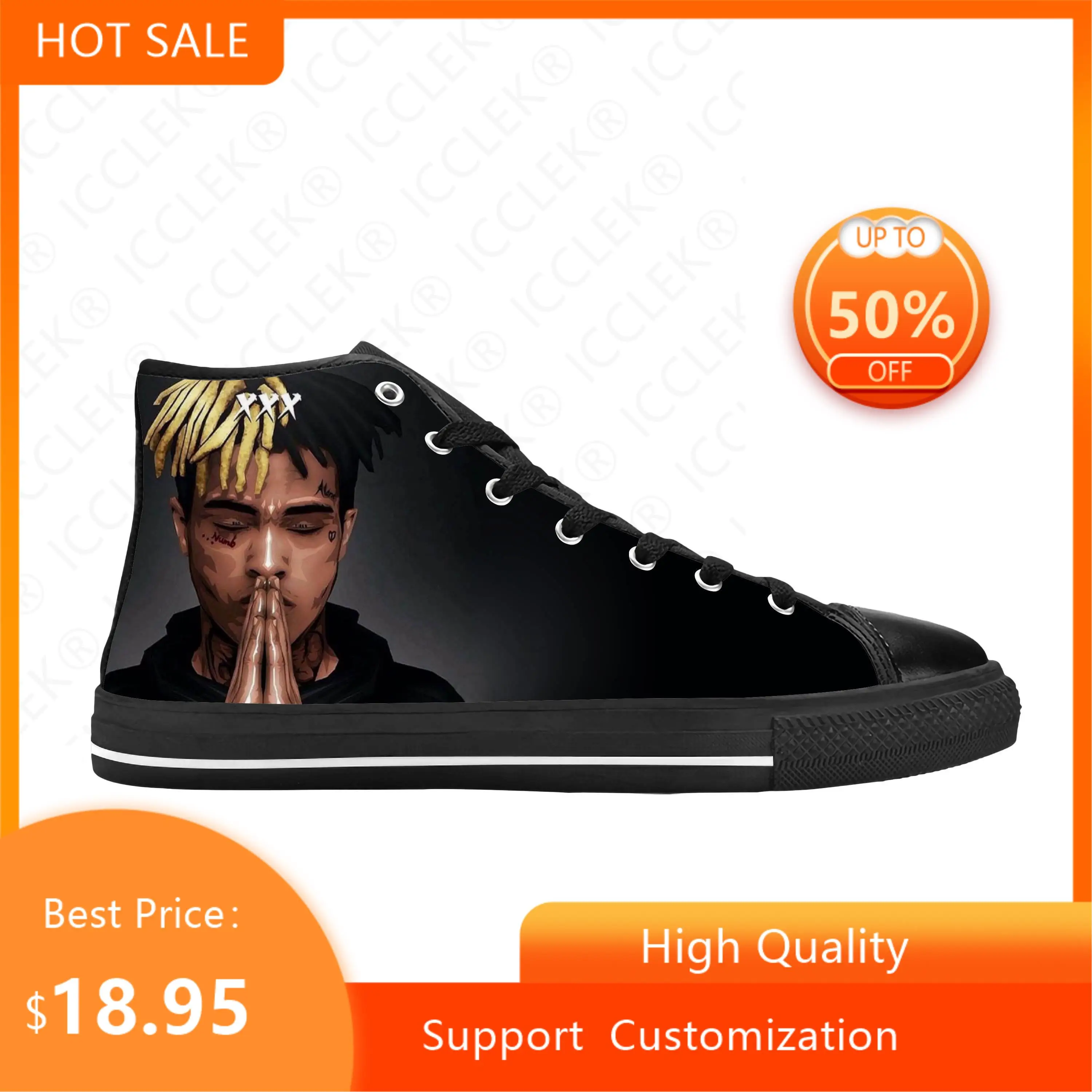 Hot Hip Hop Rapper Rap Singer Music XXXTentacions Casual Shoes High Top Comfortable Breathable Mens Womens Teenager Sneakers