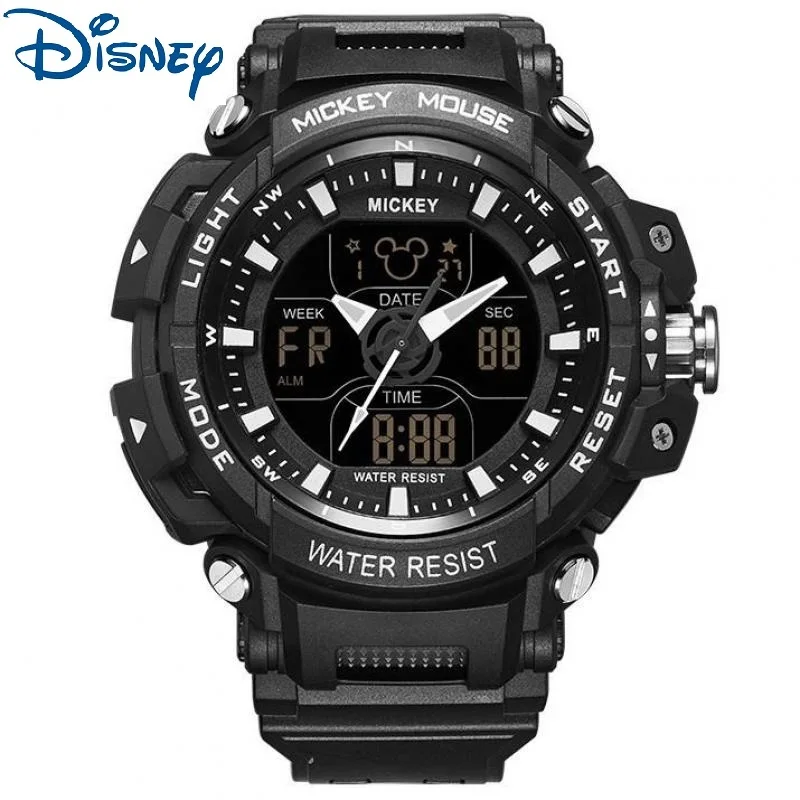 Disney For Mens Watch Mickey Mouse Dual Display Wristwatches Sport Big Dial Military Alarm Clock Repeater Stop Watch Male Clock