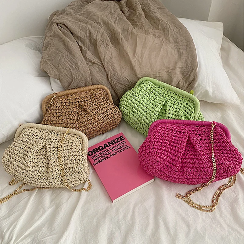 Grass Woven Bags Designed By Female Niche Woven Chain Shoulder Bag Crossbody Bag Popular Handheld Dinner Bag