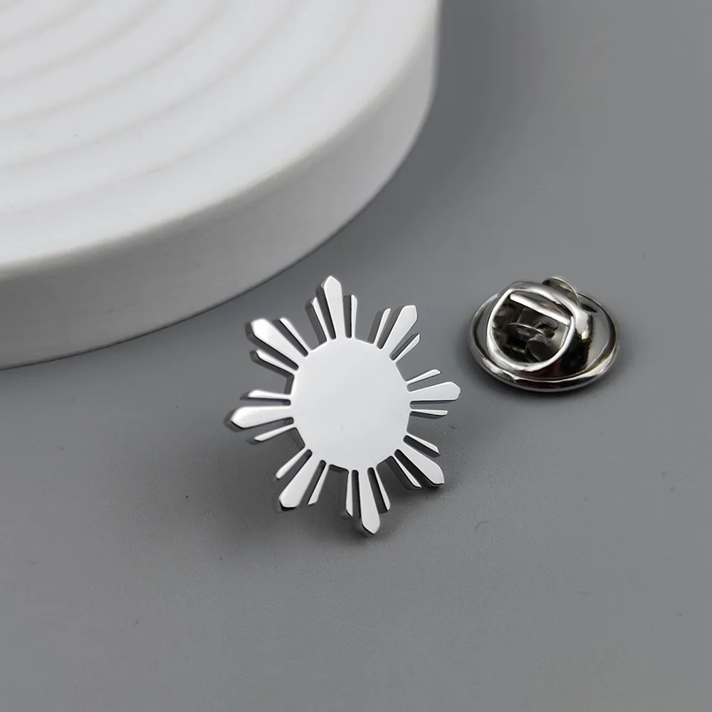 Sunflower gold-plated badge, suit lapel pin black silver stainless steel, men's collar brooch, Halloween gift