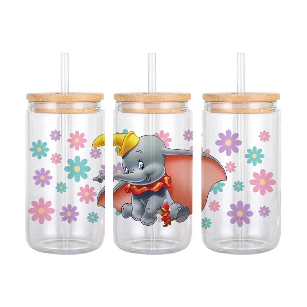 W 11x24cm Mini UV DTF Transfer Sticker Cartoon Dumbo Pattern Waterproof Transfers Decals For 16oz Glass Cup Wrap Stickers