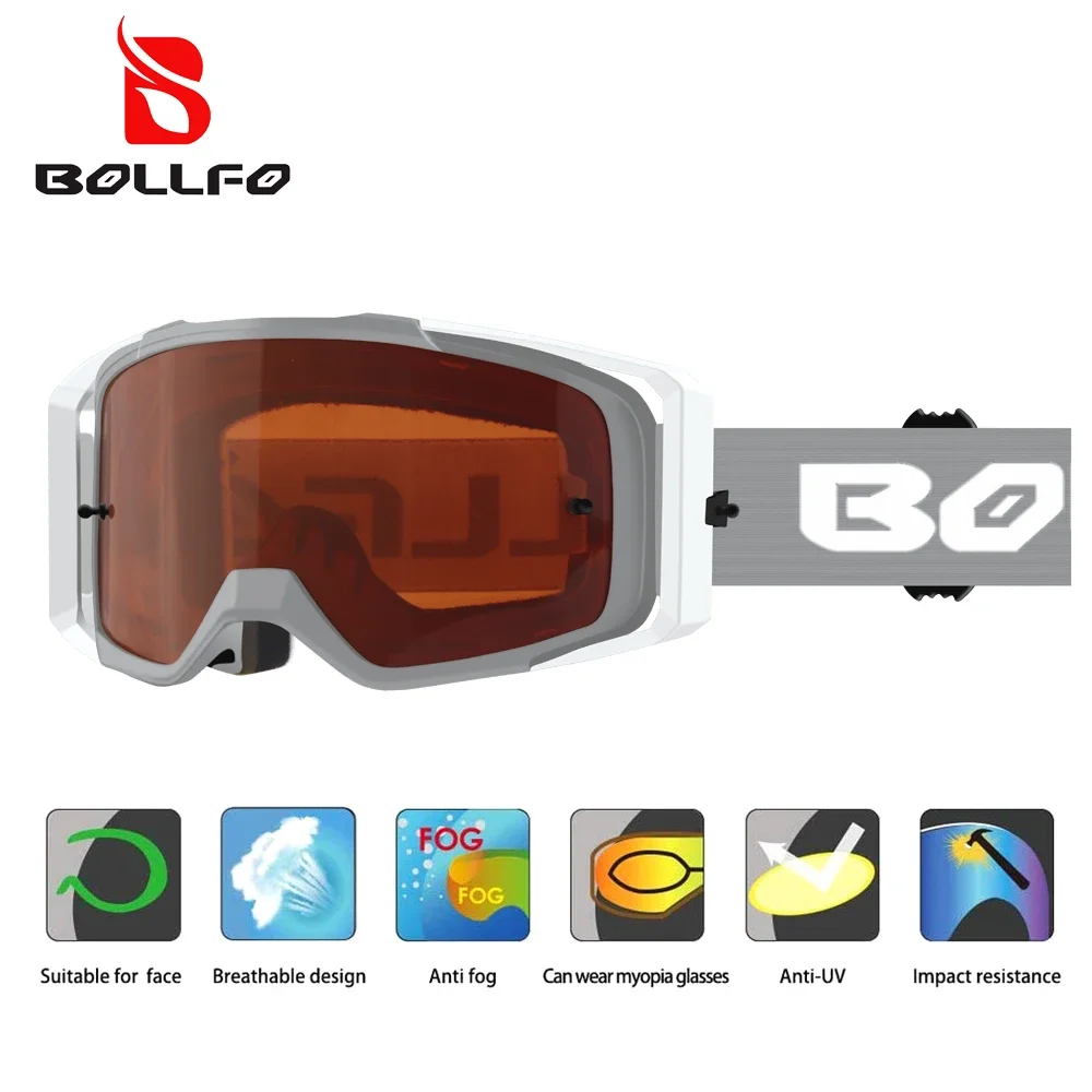 

BOLLFO UV400 Motorcycle Sunglasses Durable Motocross Dirt Bike Goggles Peelable Film Mountain Biking ATV Eyewear