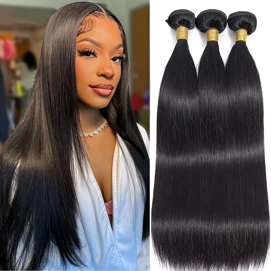 3C4A Straight Bundles Human Hair Natural Black Bundle Versatile Styling For Women 10-30 Inch Unprocessed 16A Grade Brazilian Virgin Hair Bundles