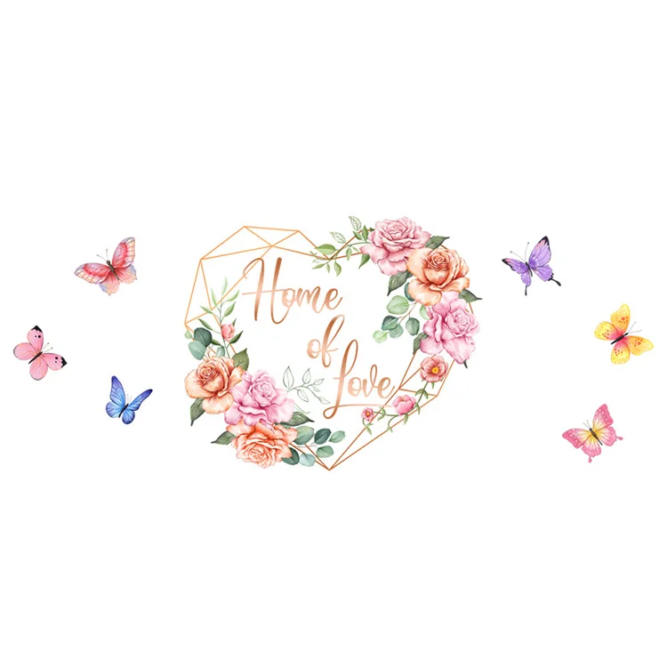 Herzförmiger Blumen-Schmetterlings-Wandaufkleber für Wohnzimmer, Glasfenster, Dekoration, Wandbild, Heimverschönerung, selbstklebende Türaufkleber – Detail 7