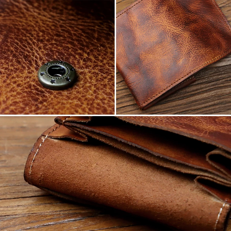 Vintage Genuine Leather Card Wallet Handmade Cowhide Credit Card Holder Box ID Card Case Small Storage Coin Purse Money Bag Men