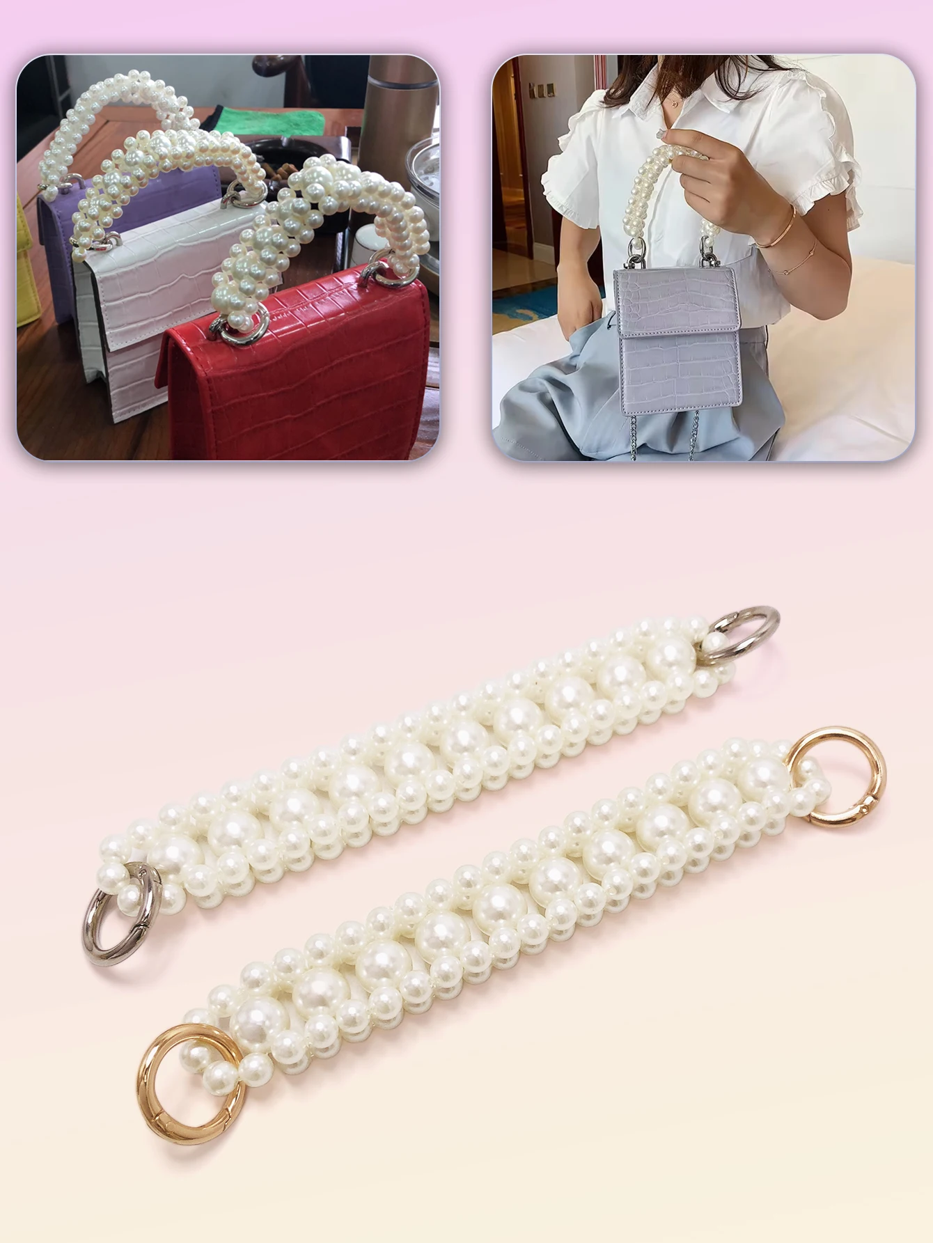 

DIY Pearl Handle Accessories Women's Bags Carry Handles Short Chain Bead Weaving Handheld Strap Shoulder Bag Chain Soft Handles