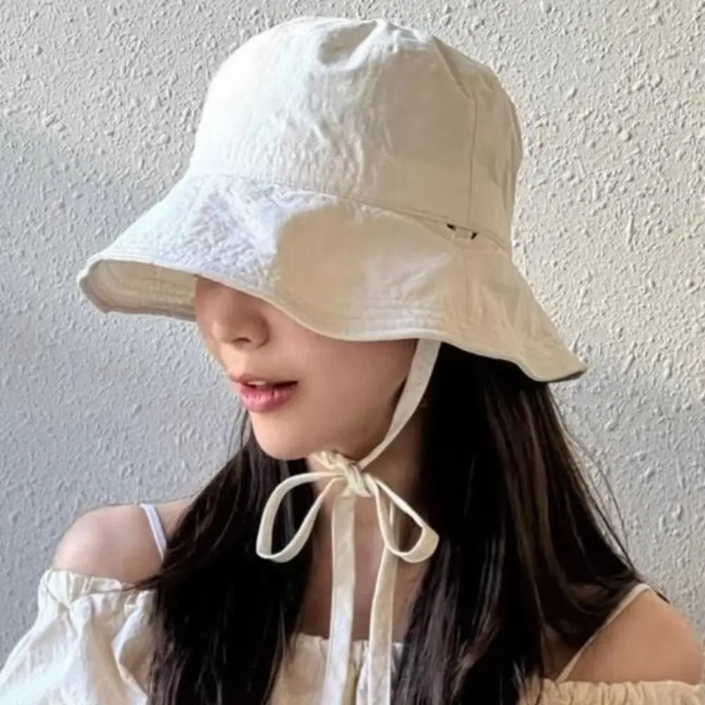 UV Protected Sunscreen Bucket Hat Wide Brim with Drawstring Fisherman Hat Quick-drying Sun Hat for Summer Outdoor Activities