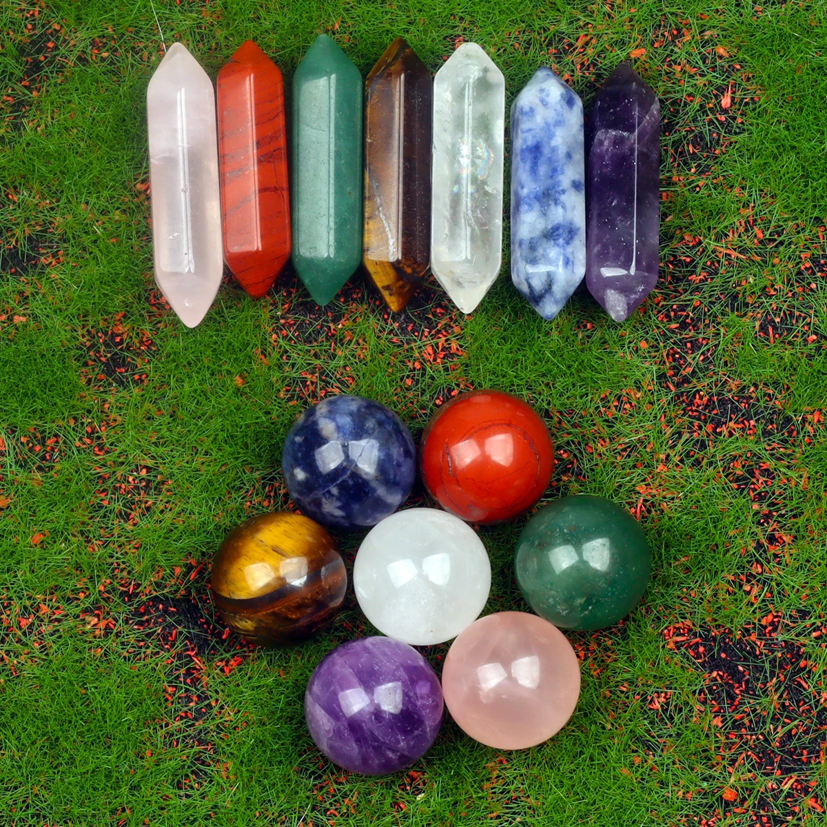 7pcs/set Nature Crystal and Healing Stone Set Chakra Balance Stone Spiritual Astrology Yoga Energy Reiki Healing Crystal Stone F