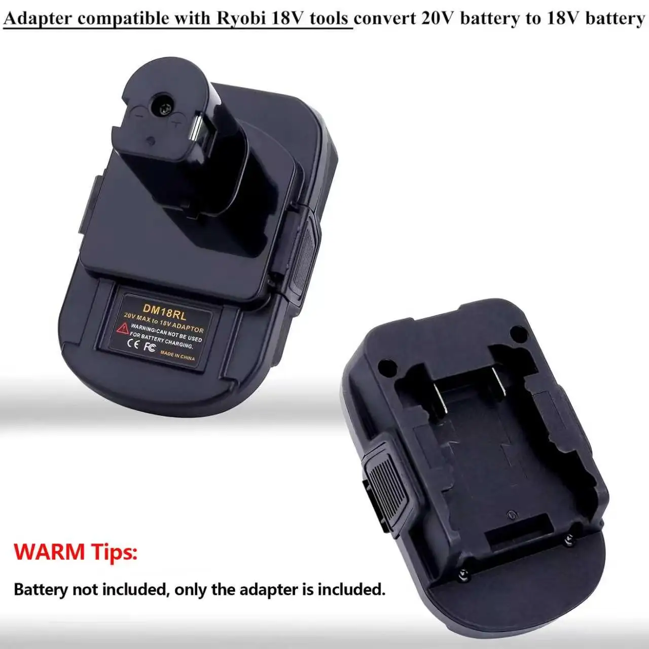 DM18RL Battery Adapter Compatible with RYO 18V Tools, Adapter Compatible with De-walt 20V Max Battery & Compatible with Mil-waukee 18V Red Tool Battery to Replacement for RYO 18V Batteries P102 P109