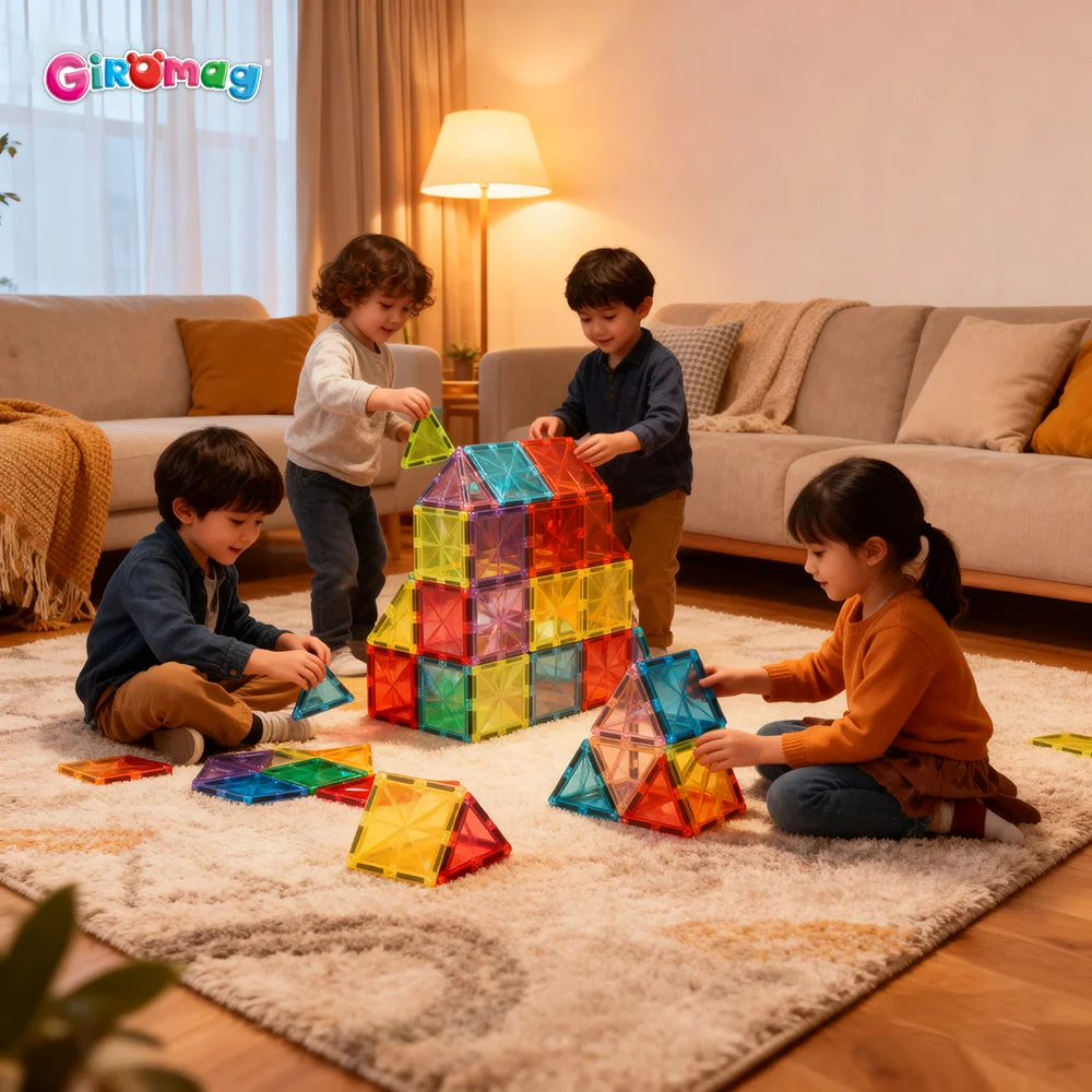 GIROMAG 100 قطعة مجموعة مكعبات البناء المغناطيسية الماسية ألعاب تعليمية جذعية متألقة للأطفال الأولاد والبنات من سن 3 إلى 12 عامًا