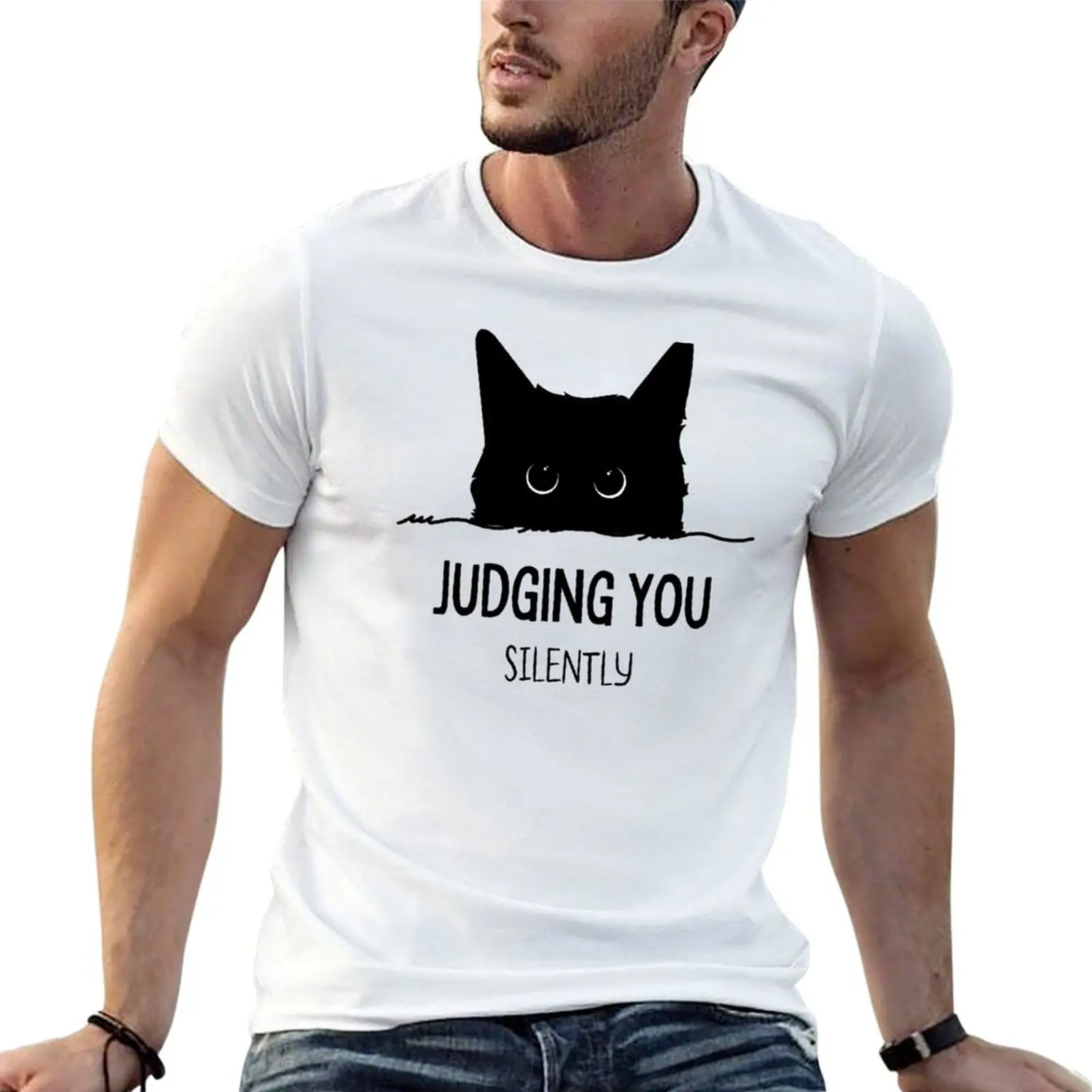 T-Shirt Cat Judging You Silently pour hommes, t-shirt en coton 100% imprimé pour hommes