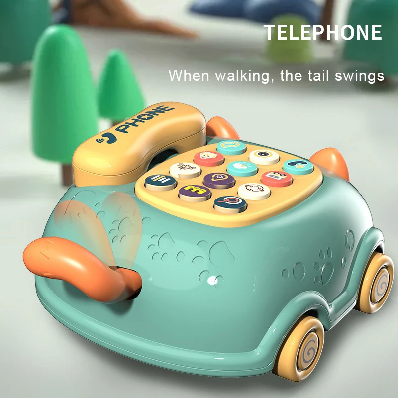 Telefono cellulare per auto elettrica con musica, puzzle per bambini Telefono per l'educazione precoce Animale Gatto Giocattolo puzzle per bambini, macchina per storie per bambini