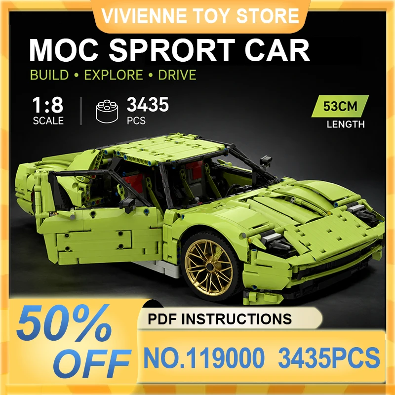 Collector‑Grade Model MOC 1:8 Scale Model Car  Building Blocks Bricks 119000 Technical Supercar Kit Puzzle Toy Boy Birthday Gift