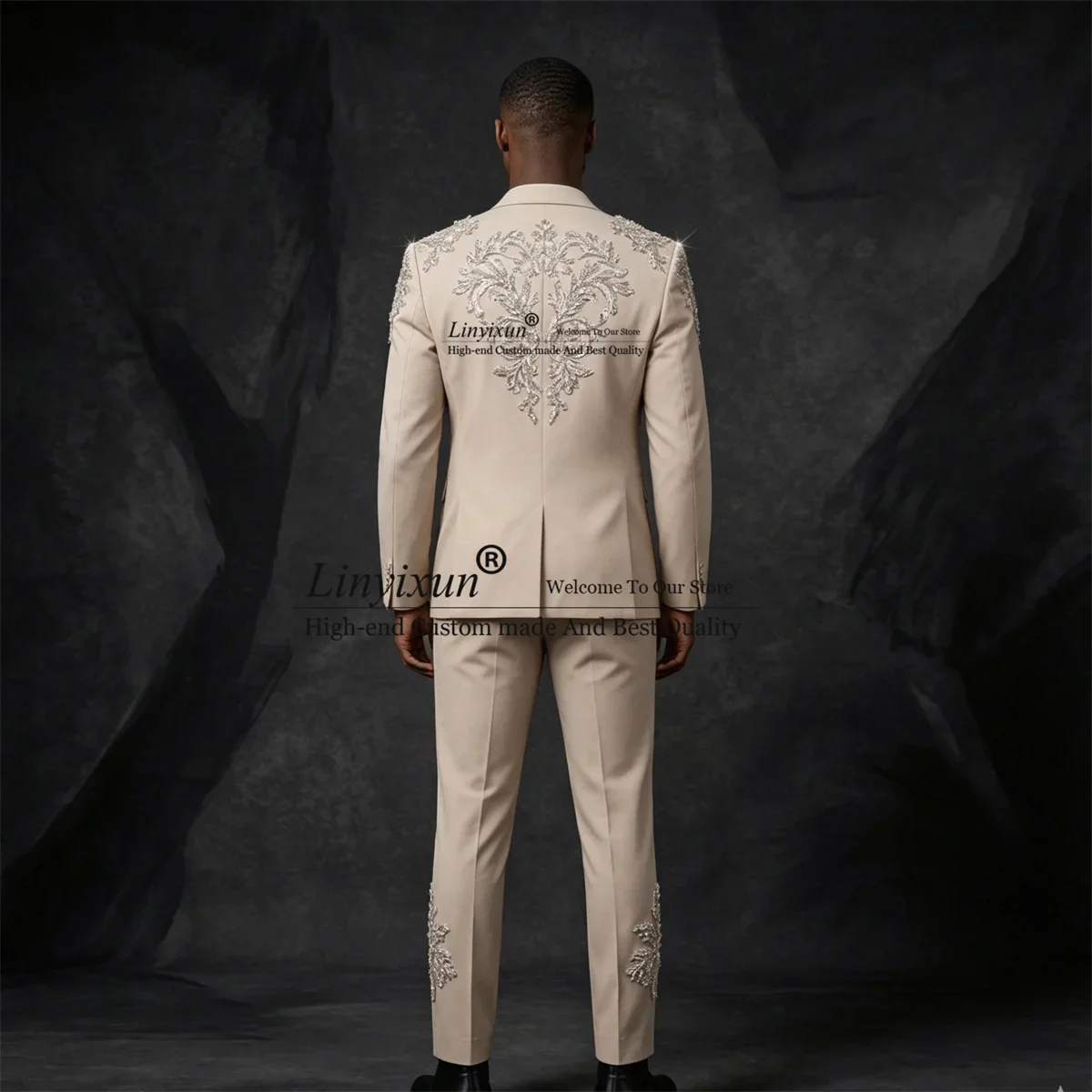 Luxury Rhinestone Crystals Men Suit Customized Groom Party Male Blazers 2 Piece Sets Wedding Tuxedos Slim Fit Party Ropa Hombre