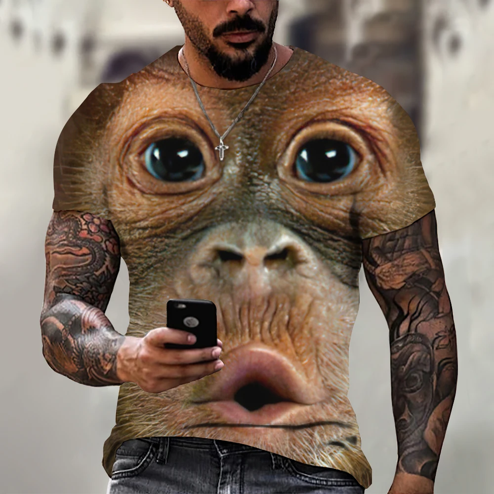 Men\'s T-Shirts Fashion Monkey 3D Print Tops Short Sleeve Casual Summer T Shirt Male Funny Clothes O-Neck Loose Oversized Shirt