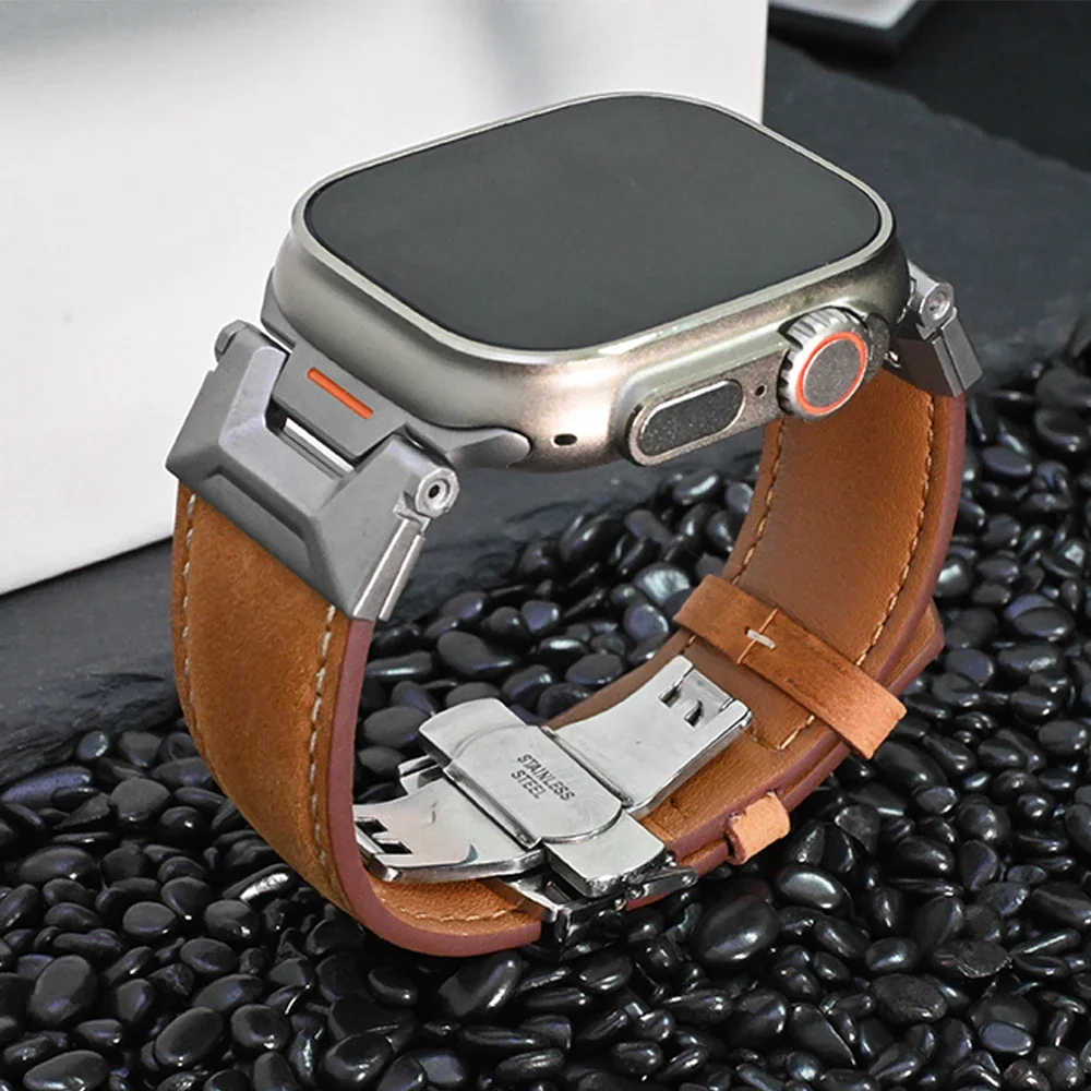 Leather Band for Apple Watch Ultra 2 49mm Men Watchband Strap Correa Bracelet for IWatch series 9 7 8 6 5 4 Se 3 45mm 44mm 42mm