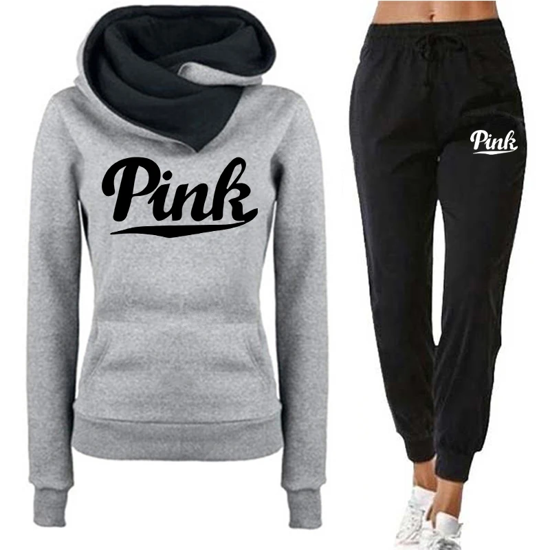 Womens Tracksuit Outfits Autumn Winter Hooded Sweatshirt +Black Sweatpants High Quality Ladies Daily Casual Warm 2 Piece Set