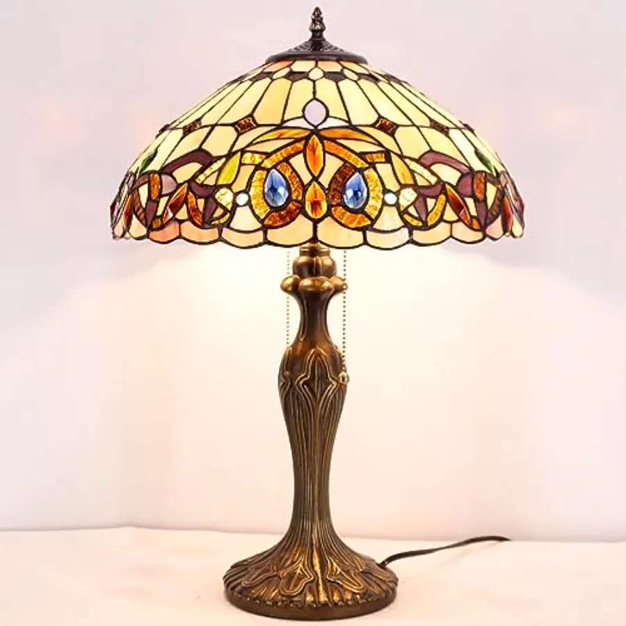 تيفاني نمط الجدول مصباح ملون الزجاج الملون الصفاء الفيكتوري أباجورة 16X16X24 بوصة مكتب ضوء مع قاعدة معدنية ديكو