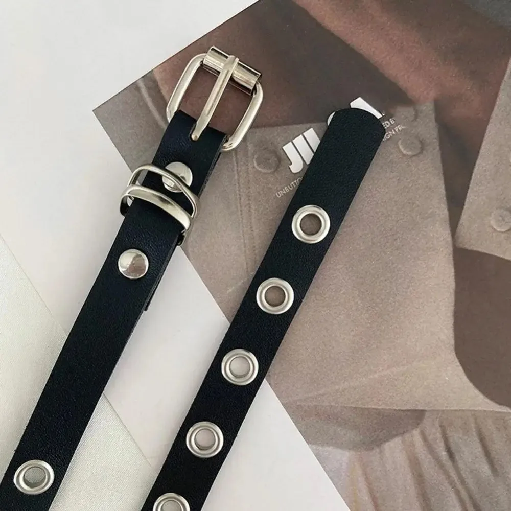 قابل للتعديل حلقة مزدوجة رقيقة حزام بولي Leather الجلود طبقة مزدوجة الخصر سلسلة عالية الجودة برشام العيينة مشبك أحزمة فستان الملحقات