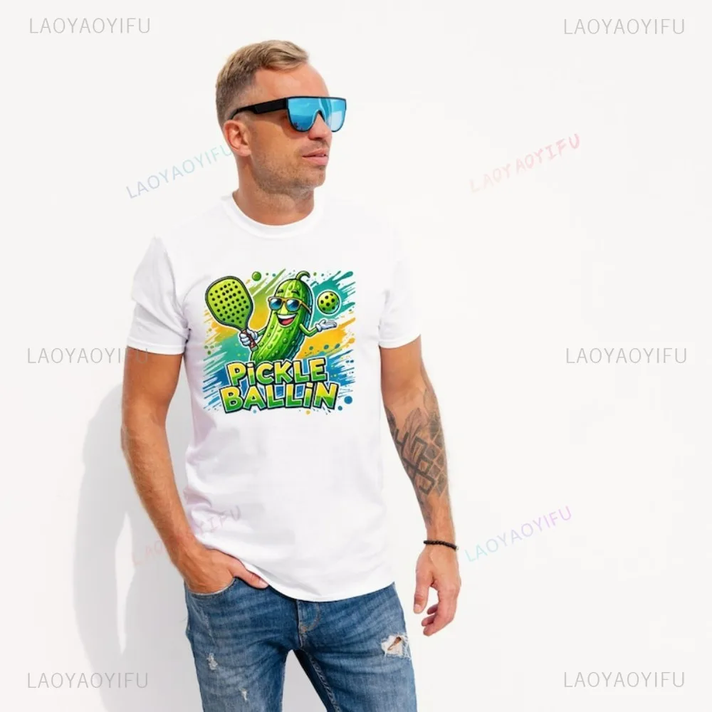 تي شيرت Pickle BalliN مطبوع من القطن الخالص، خلفية ملونة لغسل الحبر، خلفية صيفية ترفيهية رياضية ديناميكية للتنس للجنسين #2