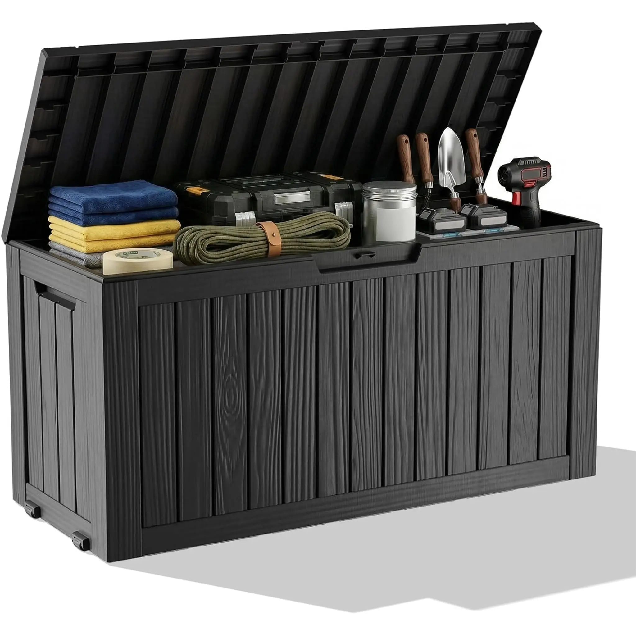 Outdoor Waterproof Resin Storage Deck Box Lockable Outside Bench UV Resistant Bin Patio Porch Furniture Pool Float