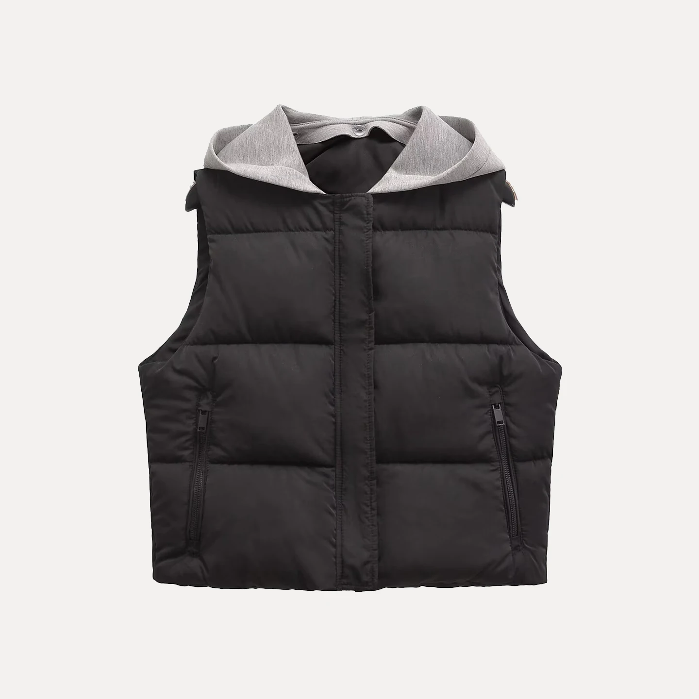 Colete F Z Estiloso 2025 Novo Estilo com Capuz, Patchwork, For, Zíper, Crimento Curto, Cor Sólida, Estilo ...