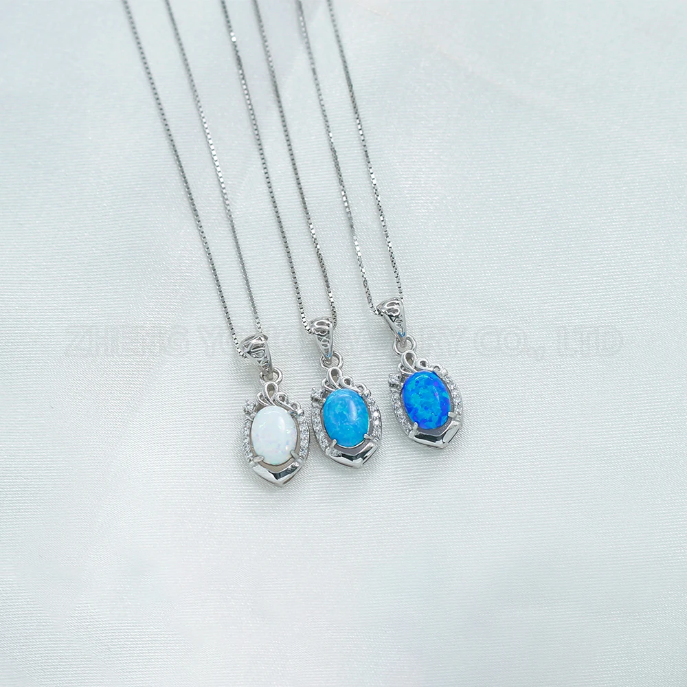 Wave Pattern Pendant 925 Silver DIY Color Oval Shape Opal Pendant for Women