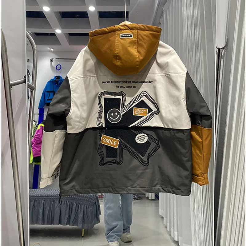 新しい冬のカップルダウンジャケットユニセックスフード付きデザインファッション刺繍文字ジャカード厚くて緩いダウンジャケット